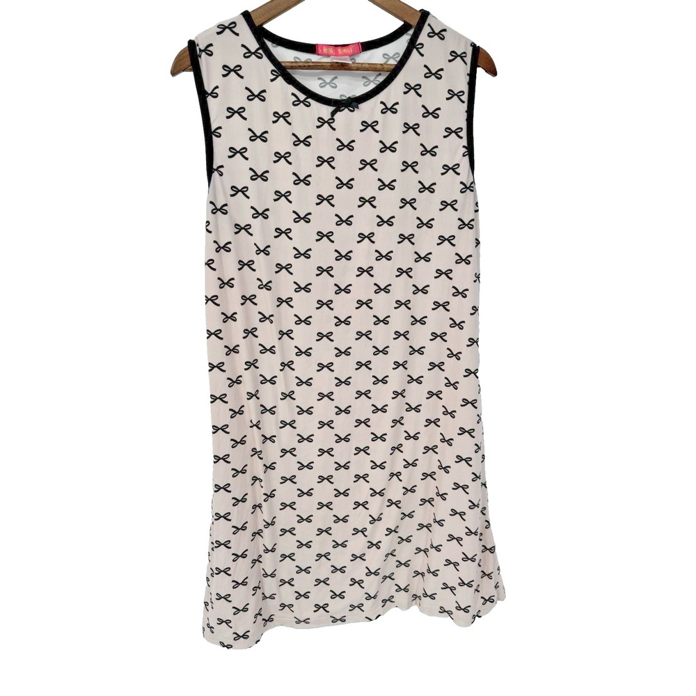 Coquette Bow‎ Print Sleeveless Mini Dress Black Trim Mod Coquette Babydoll Shift